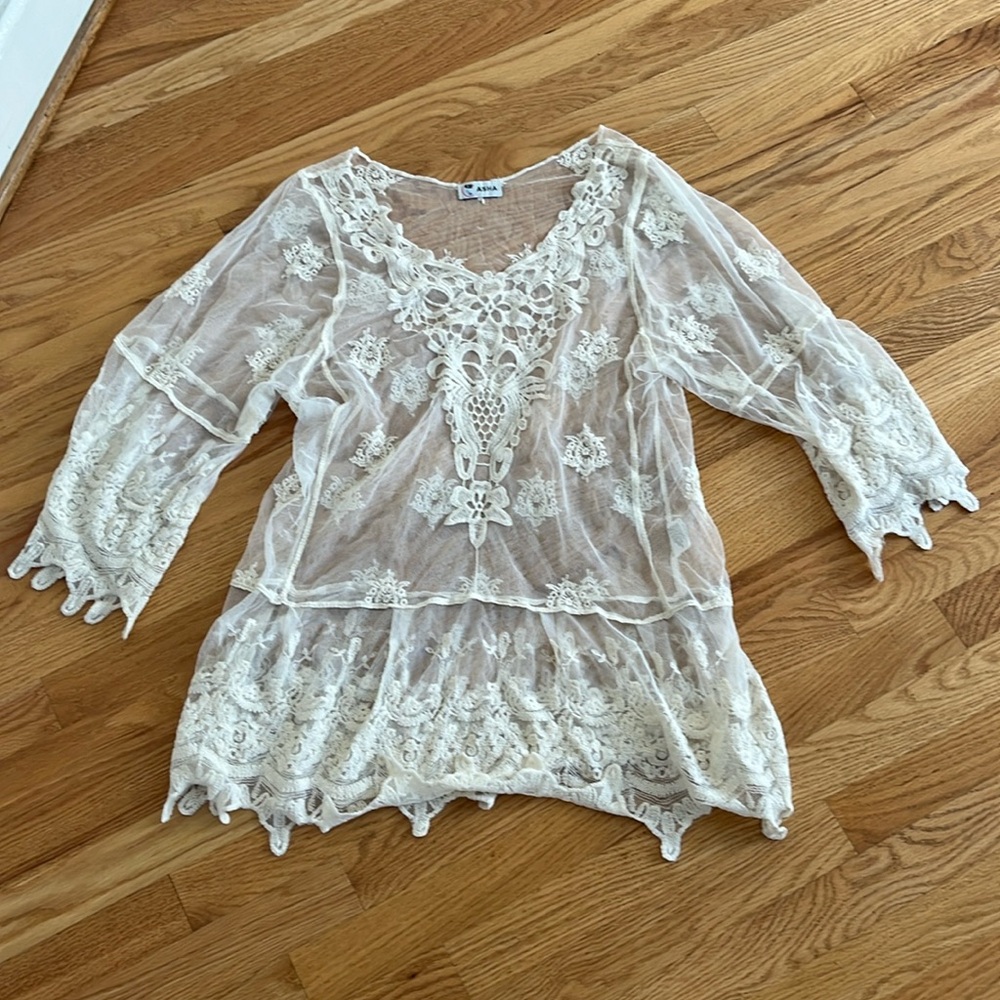 Asha lace mesh swim coverup dress